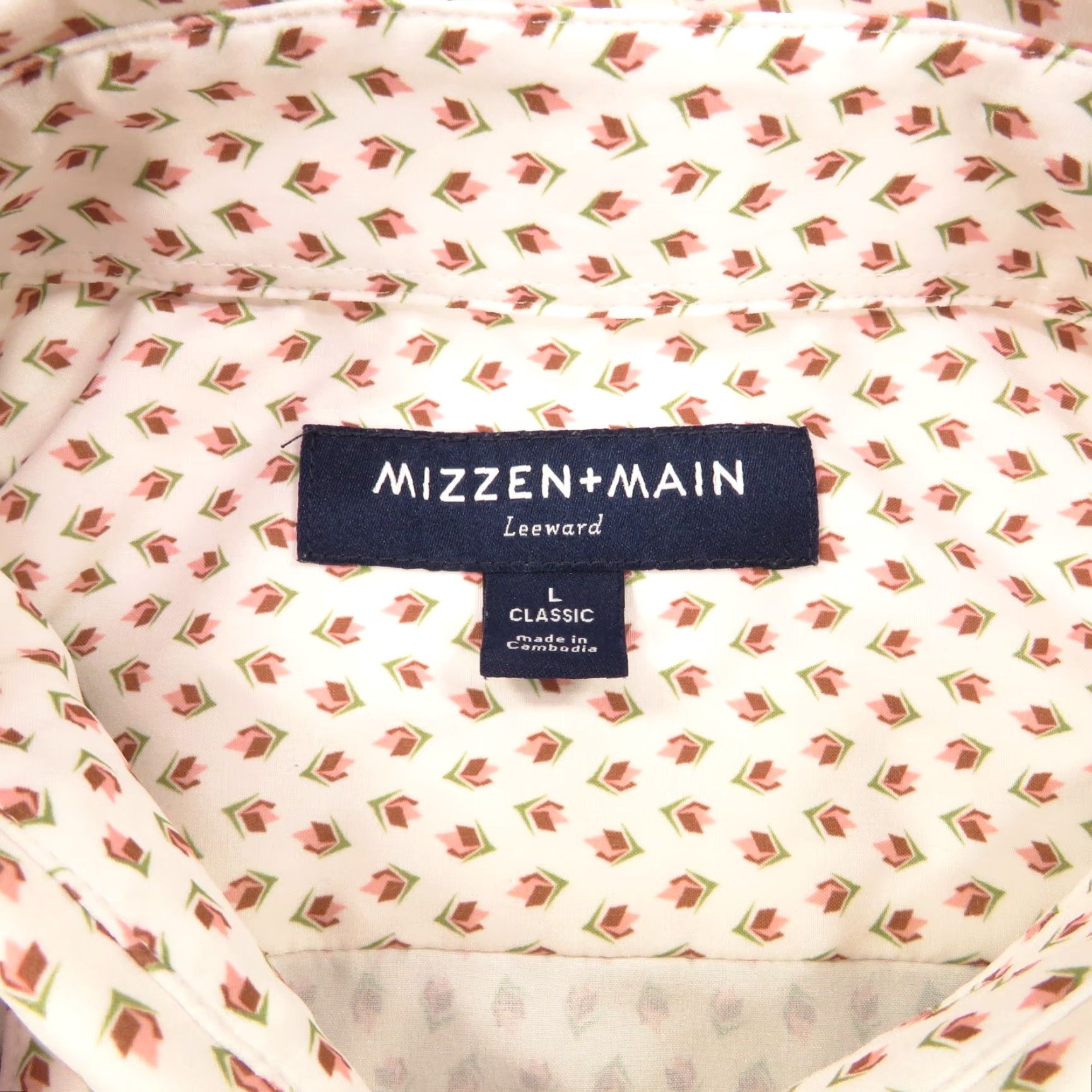 Mizzen+Main Mizzen+Main Shirt Mens Large White Pink Green Rose Geometric Graphic Button Down Shirt Mens Large White Pink Green Rose Geometric Graphic Button-Down Size US L / EU 52-54 / 3 - 5 Thumbnail