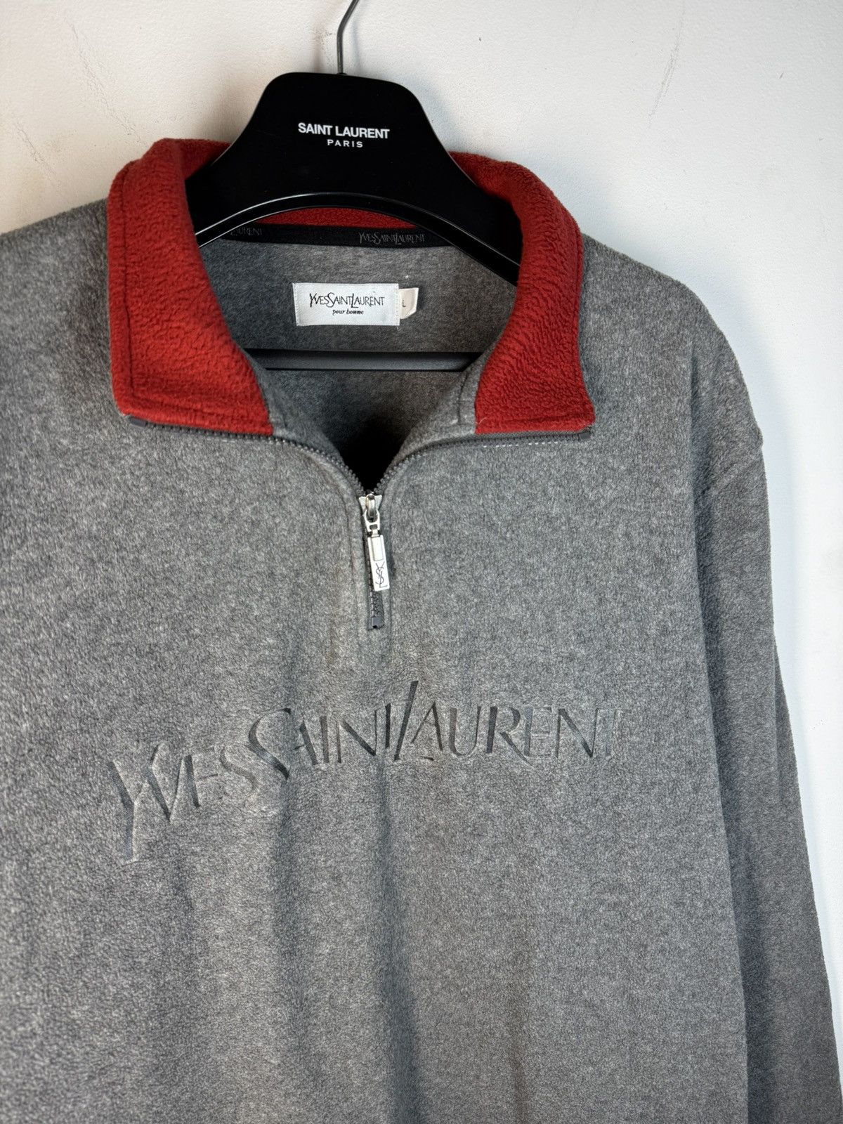 Yves Saint Laurent Fleece YSL Sweatshirt Quarter Zip Big Logo Vintage Sweater Size US L / EU 52-54 / 3 - 16 Thumbnail