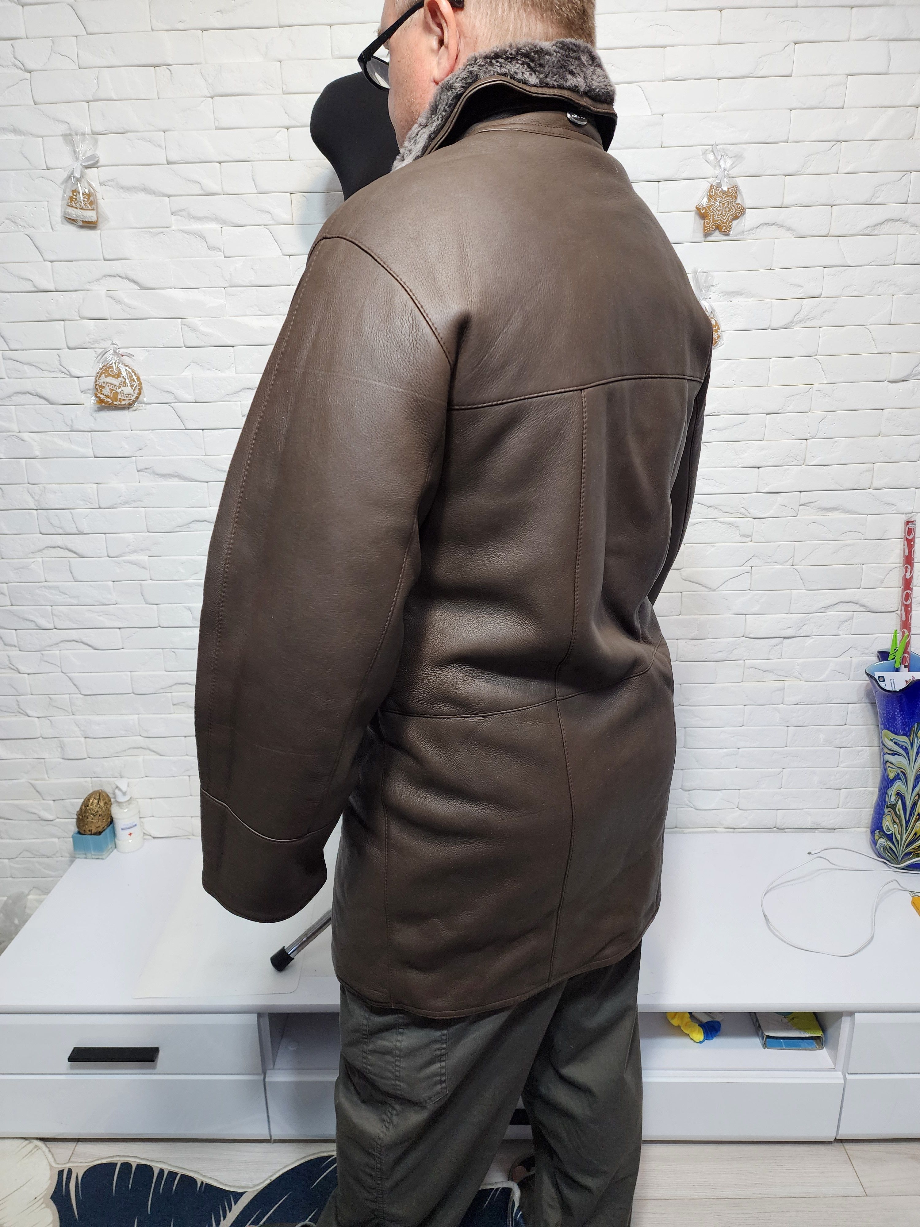 Furla Men's Brown Sheepskin Coat: Genuine Fur, Button Closure Size US L / EU 52-54 / 3 - 5 Thumbnail