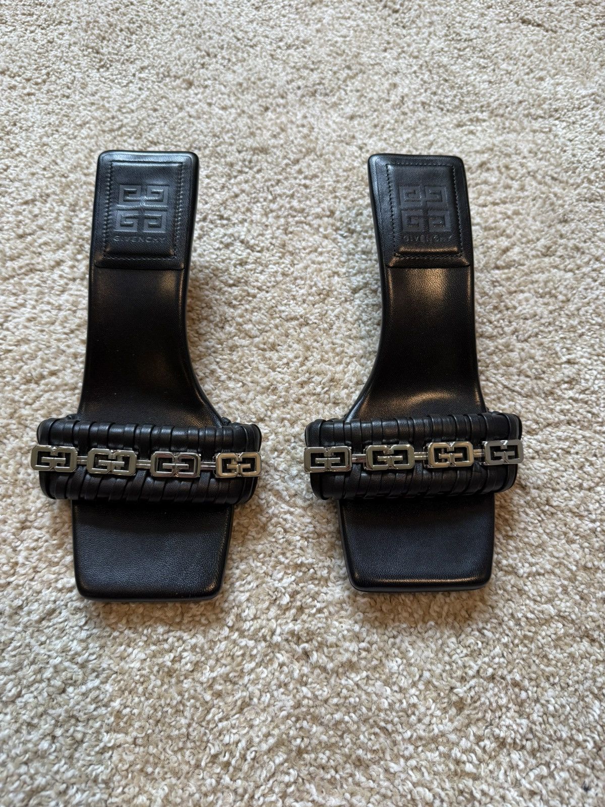 Givenchy G Woven Black Sandal Kitten Heel Size US 7 / IT 37 - 1 Thumbnail