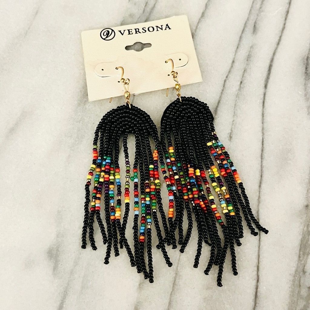 Jewelry Versona Beaded Tassel Earrings Black Multicolor Dangle Size ONE SIZE - 1 Thumbnail