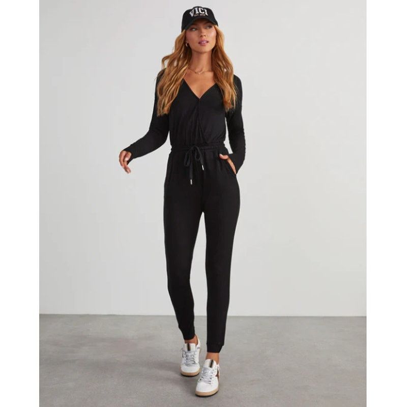 Other VICI Black Colette Deep-V Pocketed Drawstring Jumpsuit XS Size 26" / US 2 / IT 38 - 5 Thumbnail