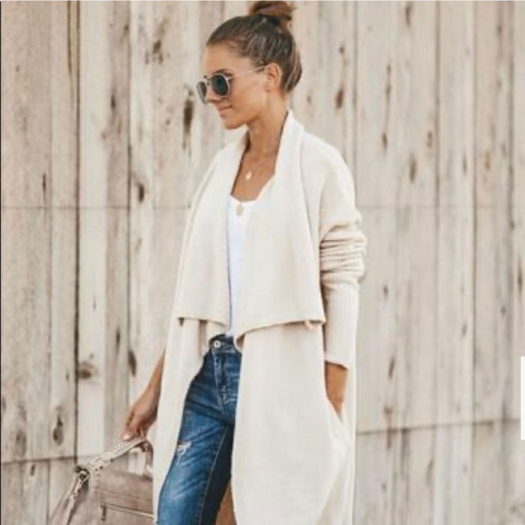 Other Flawless Waterfall Open Front Cardigan XS/S Cream Minimalist Size S / US 4 / IT 40 - 5 Thumbnail