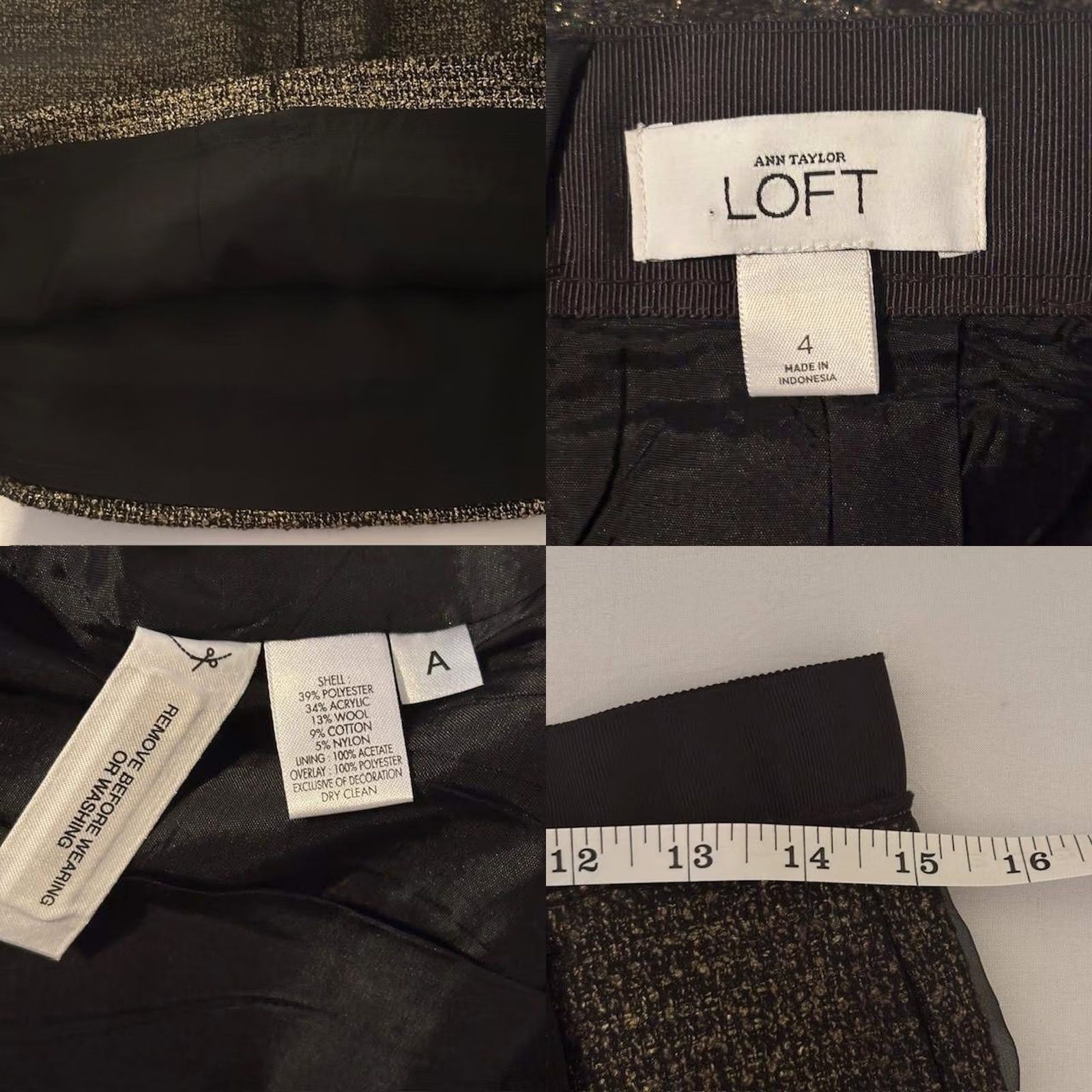 Ann Taylor LOFT Black Gold Tweed Sheer Overlay Mini Swing Skirt Womens Size 4 Size 27" / US 4 / IT 40 - 8 Thumbnail