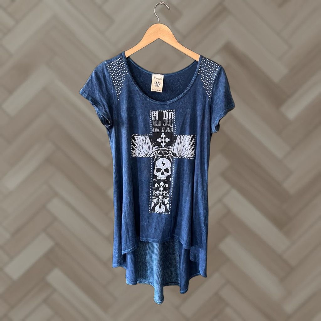 Vintage Vocal Blue Short Sleeve T-Shirt Womens L Made in USA Long Shirt Size Large Size L / US 10 / IT 46 - 1 Thumbnail