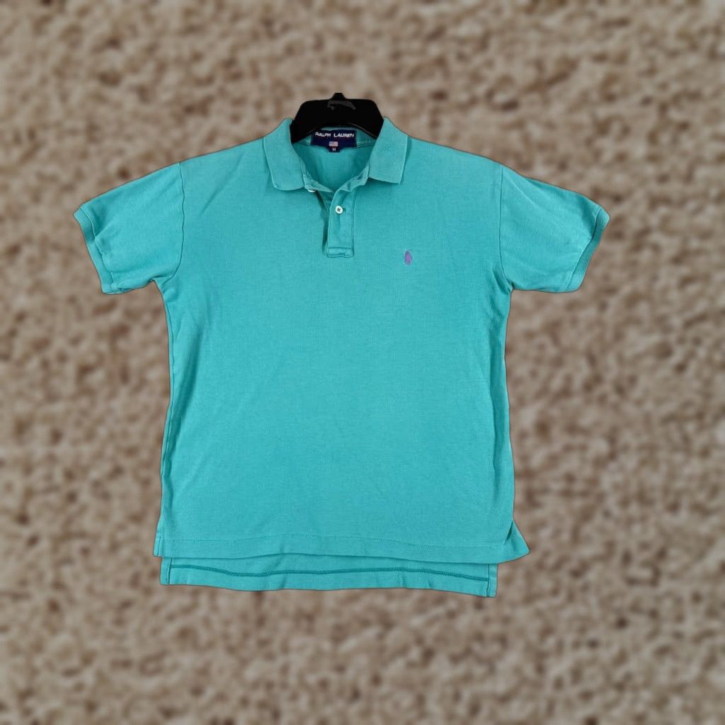 Ralph Lauren VINTAGE Ralph Lauren Polo Shirt Adult Medium Blue 100% Cotton Jersey Pony Size US M / EU 48-50 / 2 - 1 Thumbnail