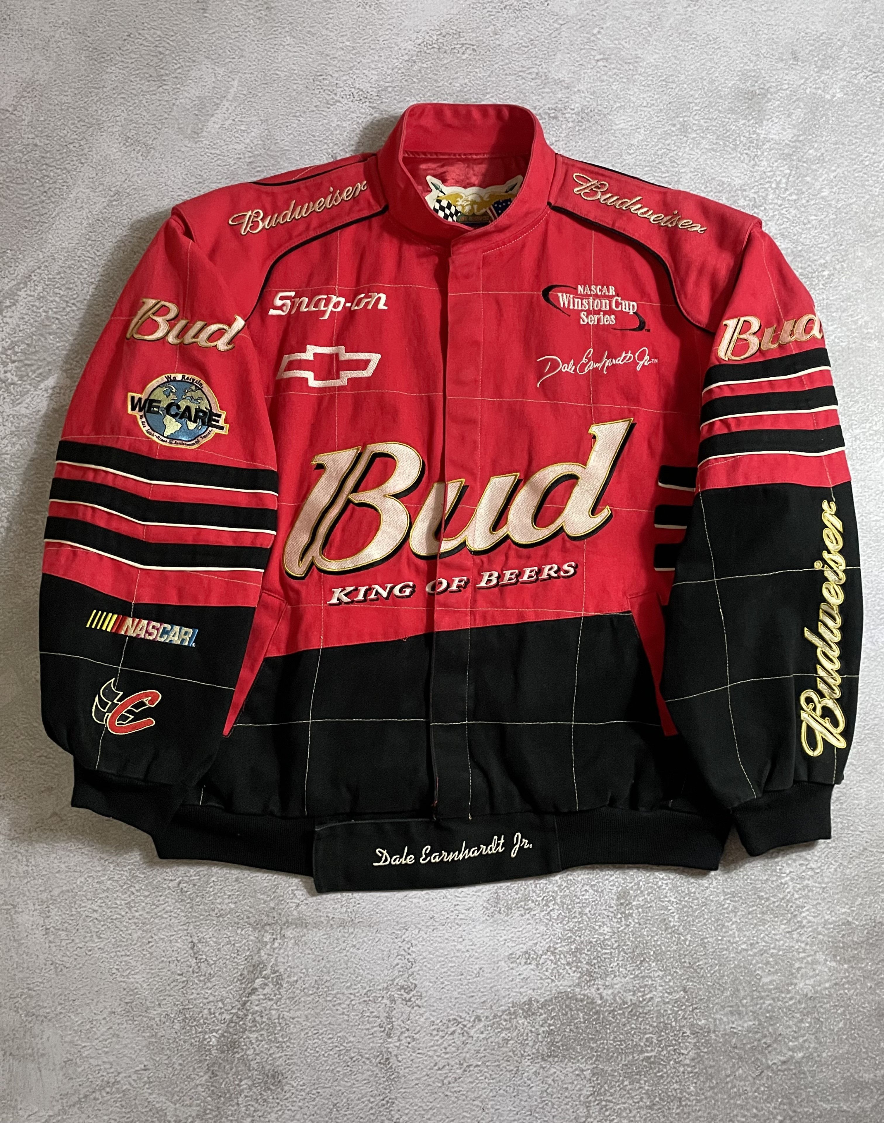 Vintage Budweiser Nascar Racing Jacket Red Leather Jeff Hamilton Design Sz outlet L