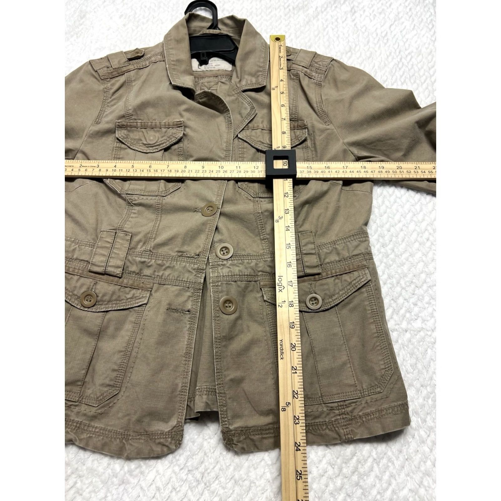 Vintage Aéropostale Women's Cargo Utility Military Jacket Khaki Beige L Coat Short Solid Pocket Pockets Button Closure Vintage Styled Mens Ladies Size L / US 10 / IT 46 - 6 Thumbnail