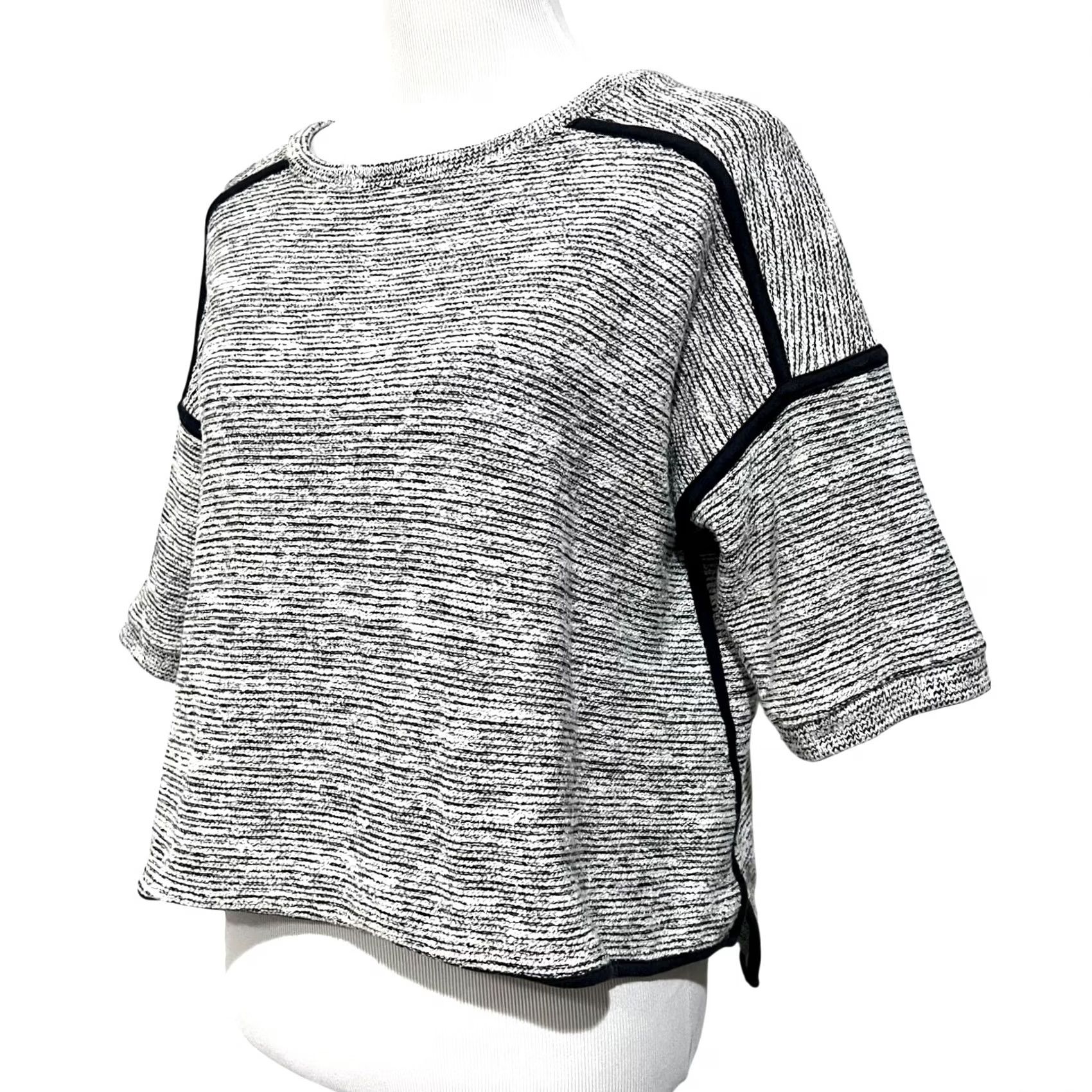 Madewell Madewell Women’s Short Sleeve Sweater Boxy Pullover Cotton Blend Black White Size M Size M / US 6-8 / IT 42-44 - 3 Thumbnail