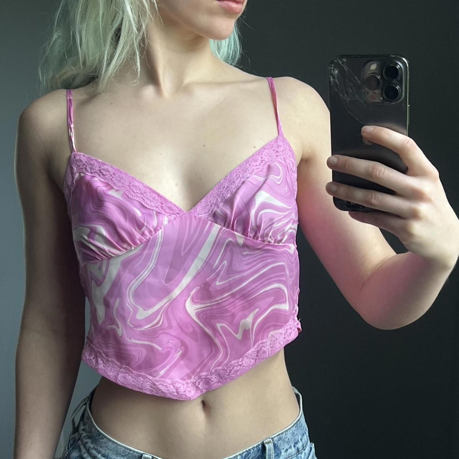 Other Pink & white marble print lace trim cami top Size S / US 4 / IT 40 - 3 Thumbnail