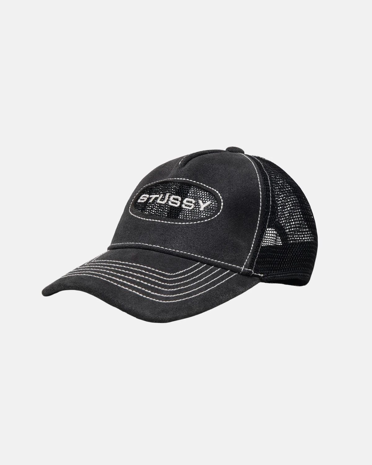 Hypebeast Stussy Low Pro Trucker Cut-Out Snapback Black Leather Hat Size ONE SIZE - 2 Thumbnail
