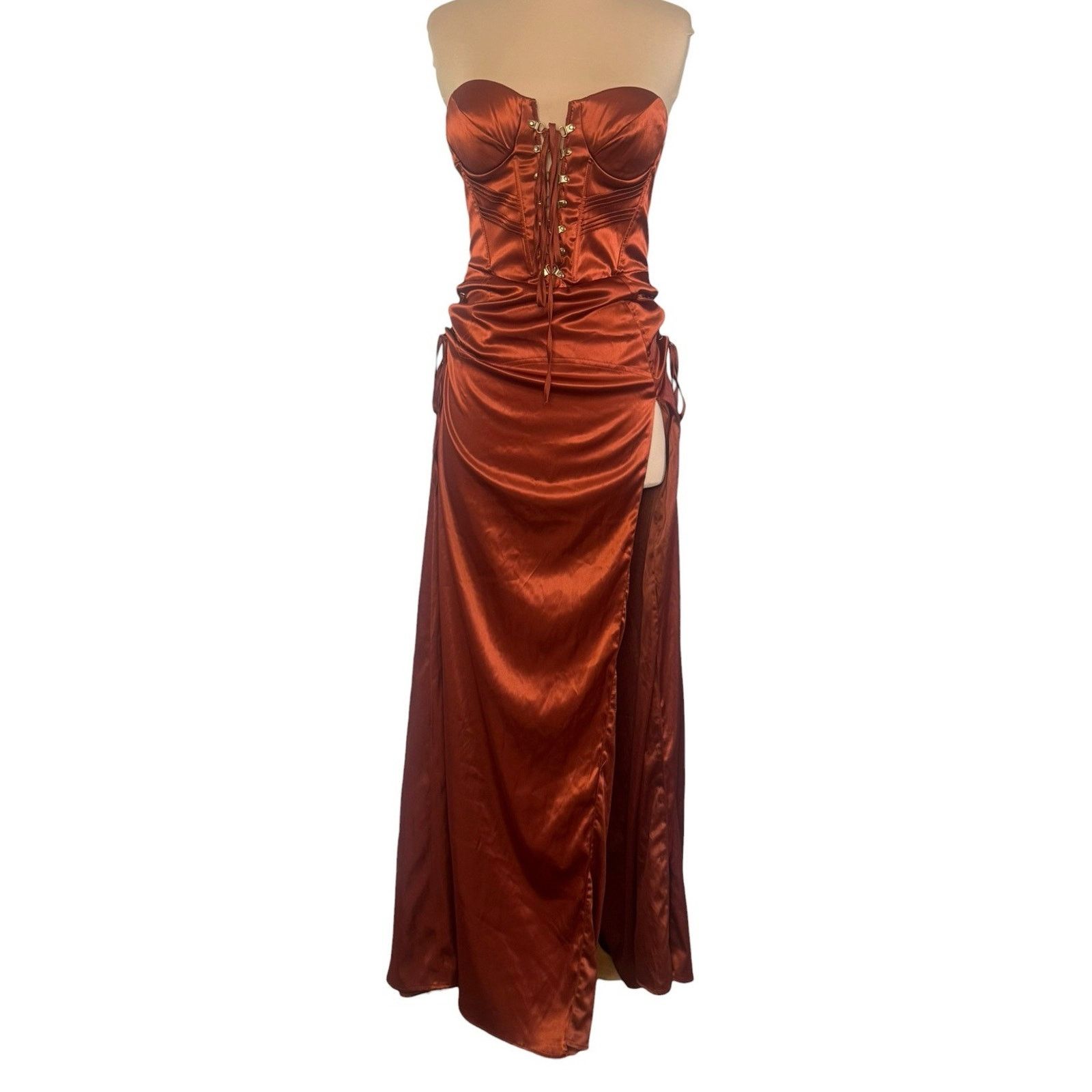 Fashion Nova FASHION NOVA Follow Your Daydream Satin Bustier Maxi Dress Size M / US 6-8 / IT 42-44 - 2 Thumbnail