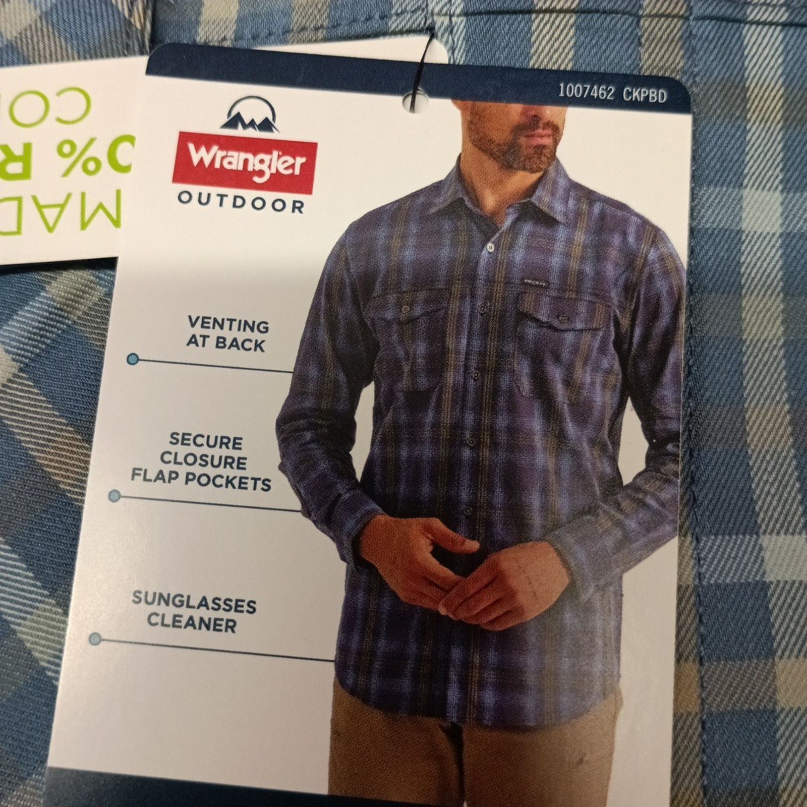 Wrangler Wrangler Shirt Men's L Blue Plaid Convertible Sleeves Size US L / EU 52-54 / 3 - 5 Thumbnail