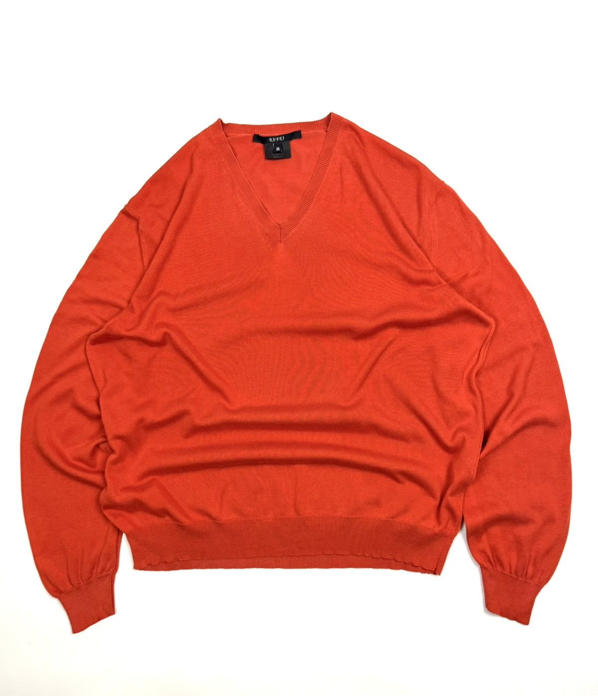 Rare Vintage Gucci Orange 100% Silk V-neck Knit Sweater
