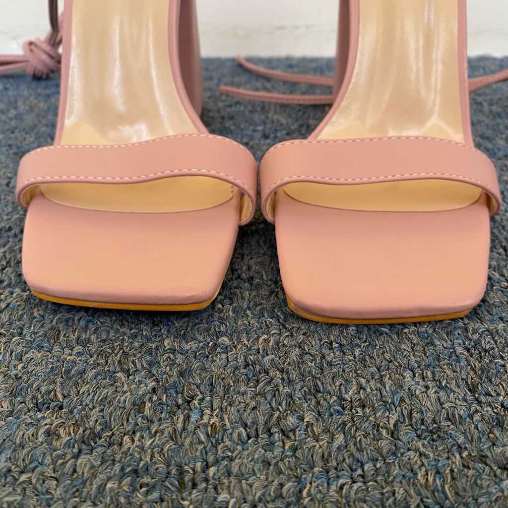 Shein SHEIN women 7 open toe pink 4” block heels with ankle tie st Size US 6.5 / IT 36.5 - 7 Thumbnail