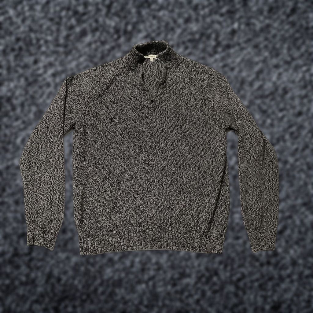Vintage Calvin Klein Jeans Sweater Mens Medium Gray Herringbone Mock Neck 1/4 Zip Pullover Knit Long Sleeve Casual Size US M / EU 48-50 / 2 - 1 Thumbnail