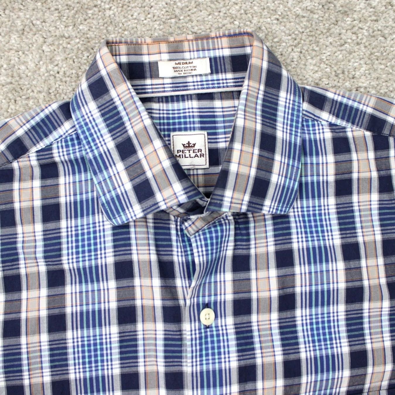 Peter Millar Peter Millar Crown Shirt Mens Medium Blue/Gray Plaid 100% Cotton Long Sleeve Button Up Size US M / EU 48-50 / 2 - 6 Thumbnail