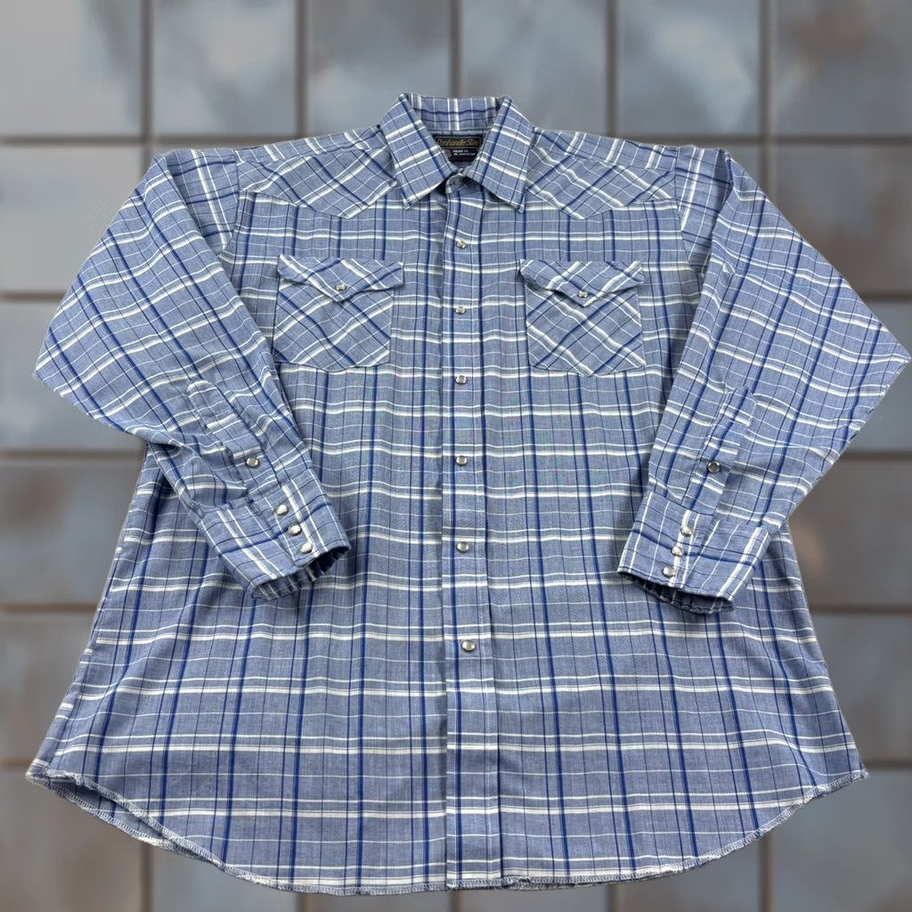 Vintage VINTAGE Panhandle Slim Shirt Mens 16.5 Blue Plaid Pearl Snap Up Western USA Made Size US XL / EU 56 / 4 - 1 Thumbnail
