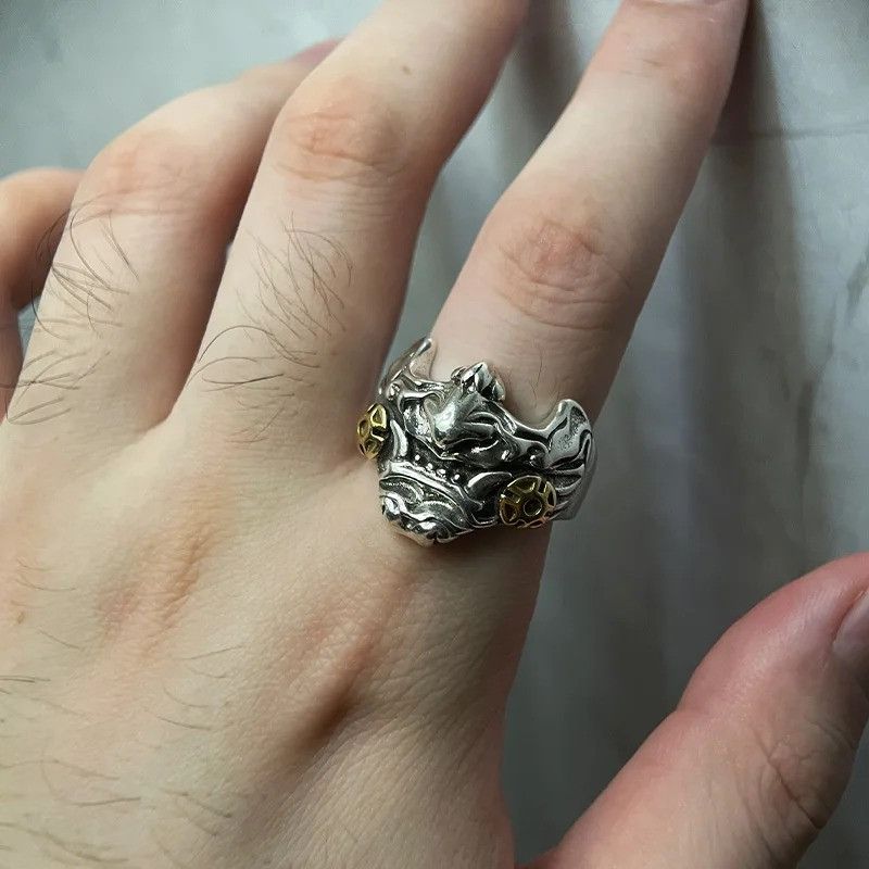 Jewelry Retro Samurai Cyberpunk Mask Ring Size ONE SIZE - 5 Thumbnail