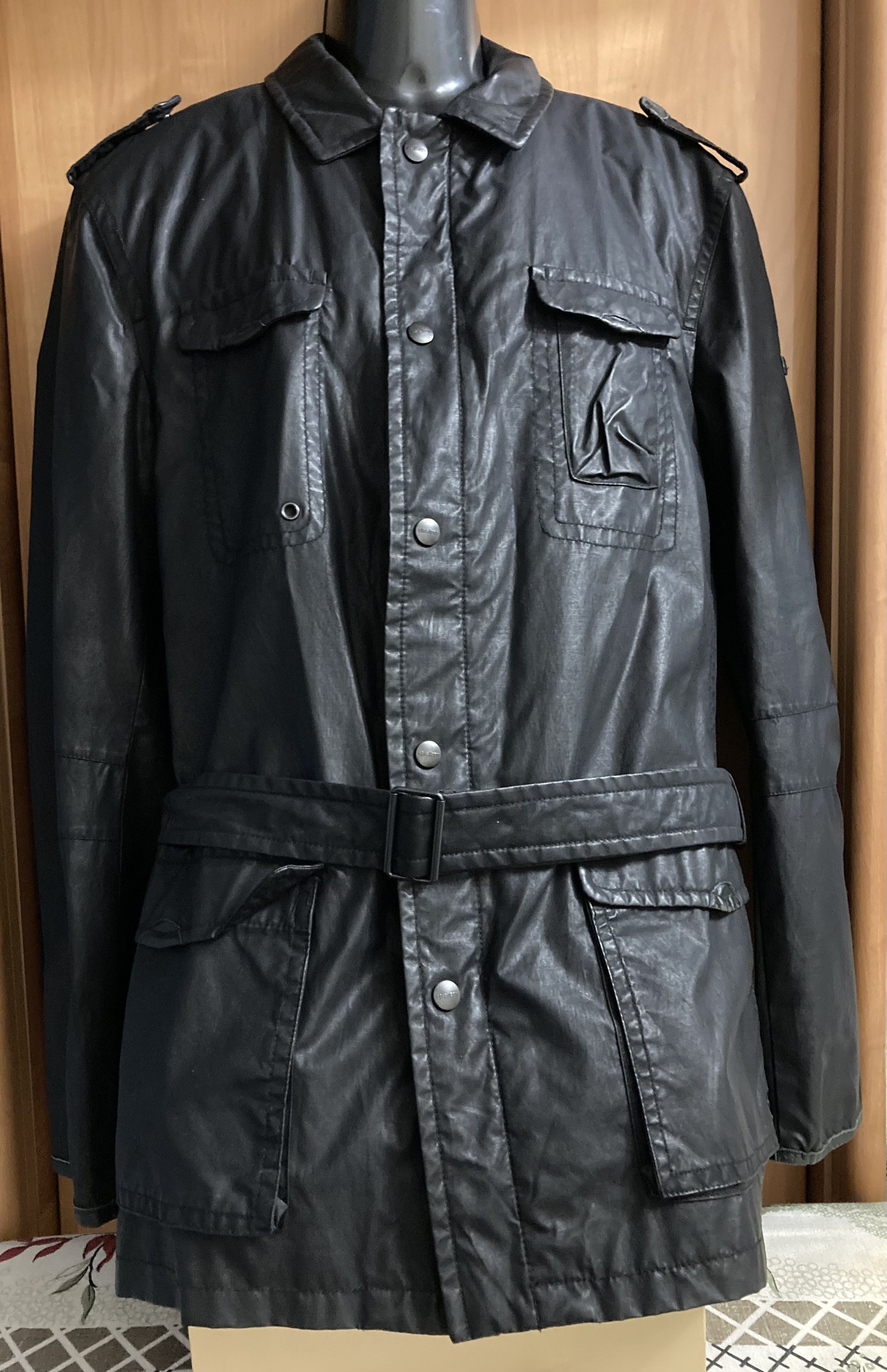 Strellson × Vintage STRELLSON Vintage Black Waxed Denim Light Jacket Size US L / EU 52-54 / 3 - 3 Thumbnail