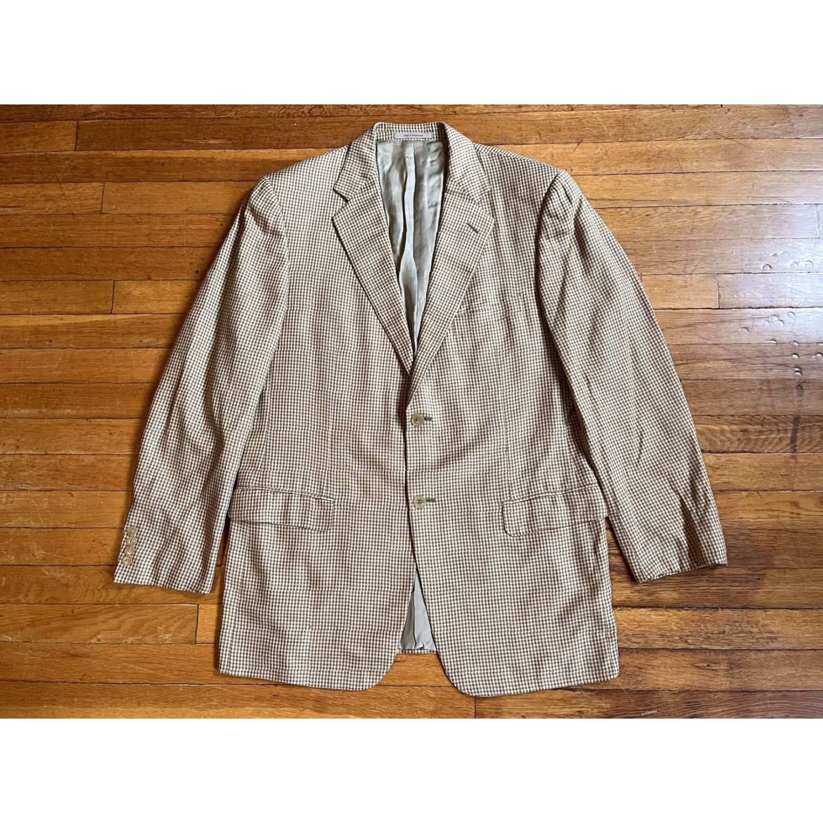 Ermenegildo Zegna Ermenegildo Zegna Blazer Sport Coat Men’s 46R Beige Check Jacket Single-Breasted Two-Button/Notch Cashmere Silk Size 46R - 2 Thumbnail