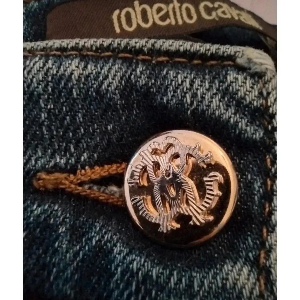 Roberto Cavalli RARE Roberto Cavalli Gold Botanical Embellished Jeans Size 26" / US 2 / IT 38 - 6 Thumbnail
