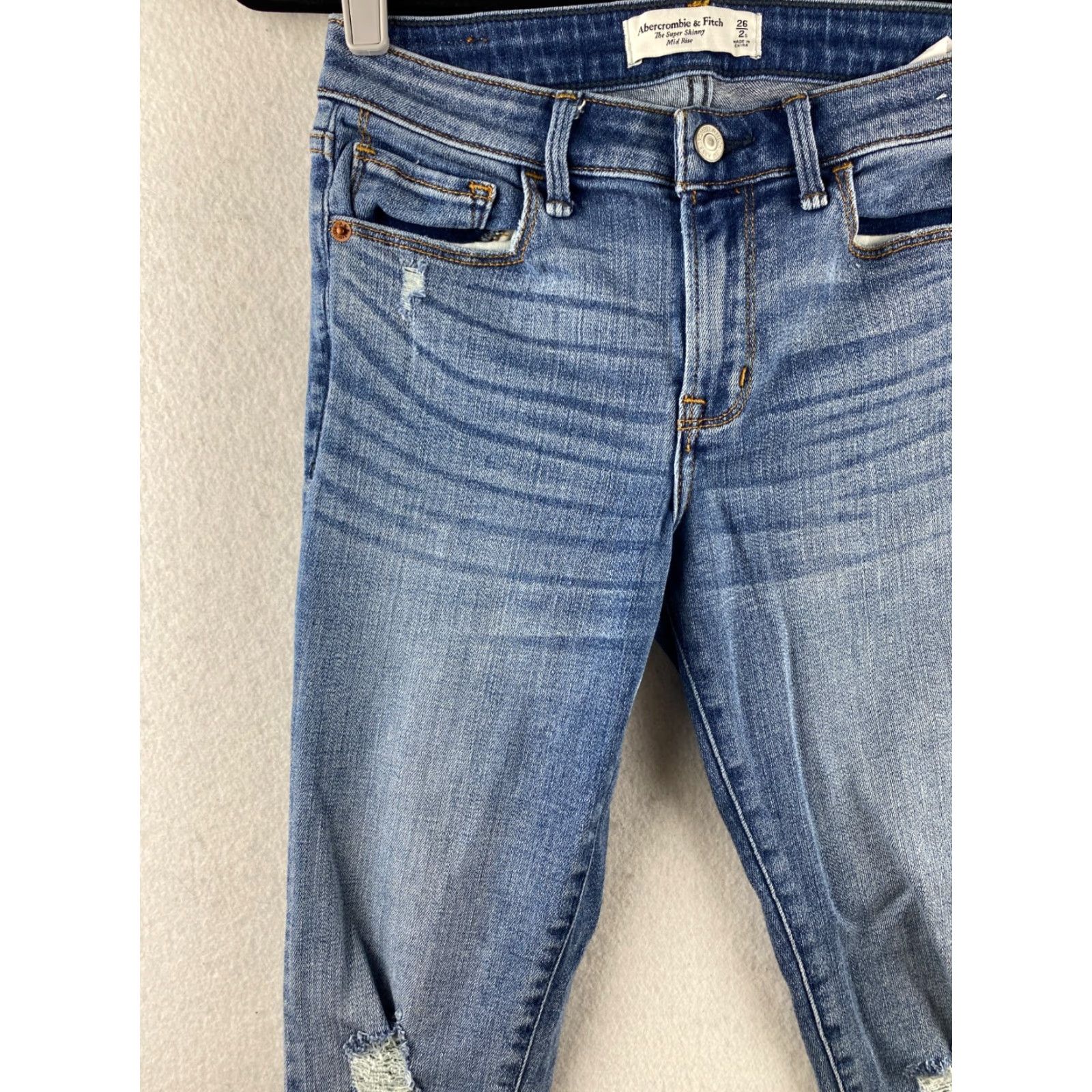 Abercrombie & Fitch Abercrombie & Fitch Women's Jeans Skinny Denim Distressed 26 Stretch 5-Pocket Blue Mid Rise Regular Size 26" / US 2 / IT 38 - 7 Thumbnail