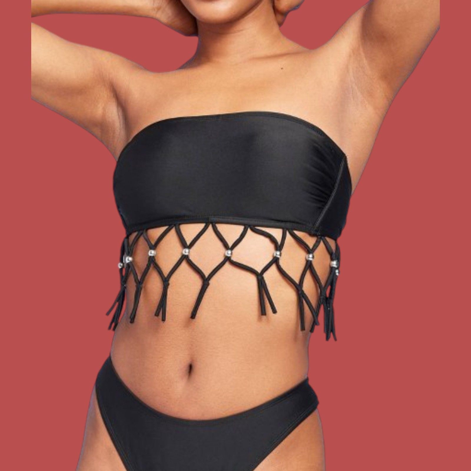 Other Wild Fable - Women's Beaded Macrame Bandeau Bikini Top - Bl Size ONE SIZE - 1 Thumbnail