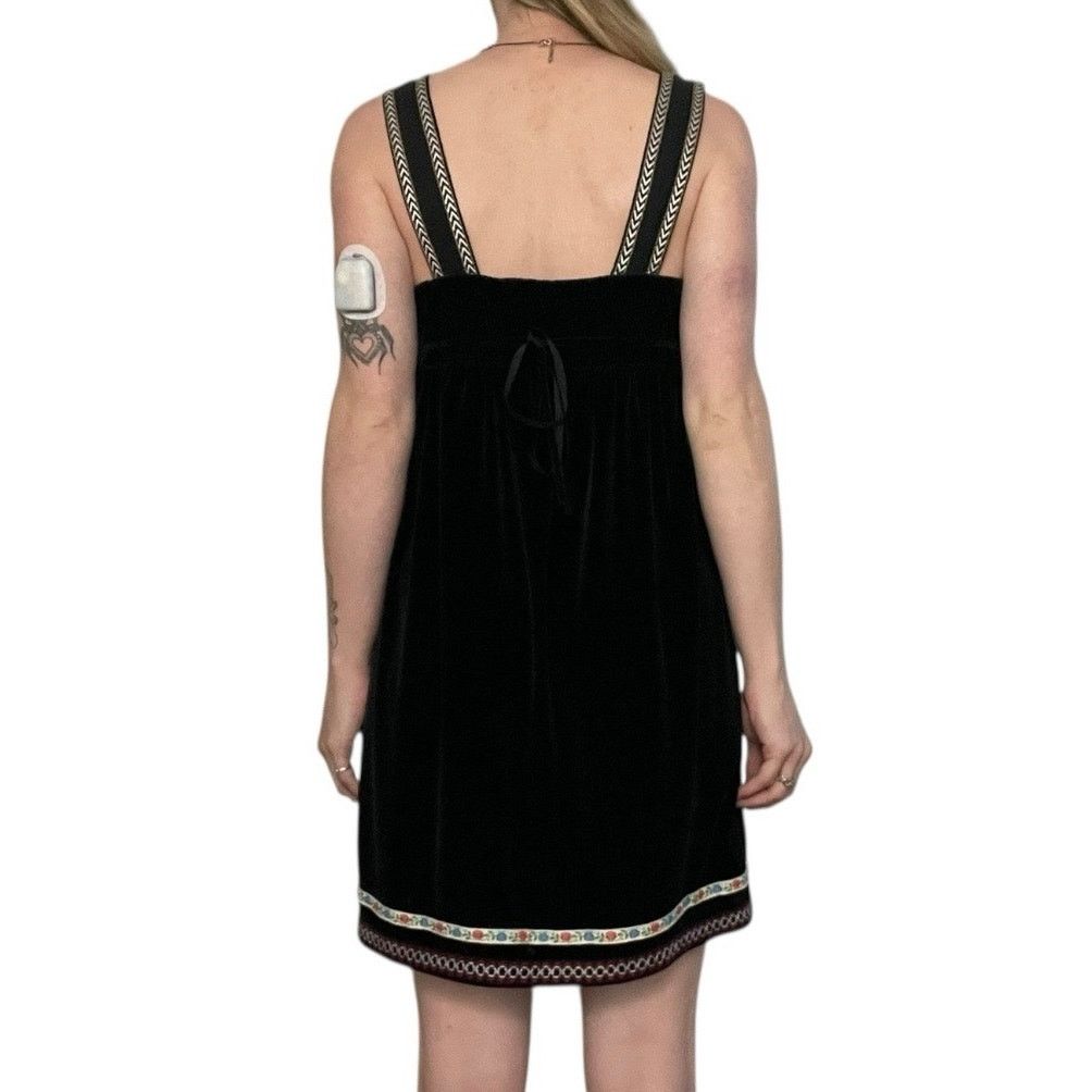 Free People Free People Black Velvet Embroidered Trim Mini Dress Size M / US 6-8 / IT 42-44 - 4 Thumbnail