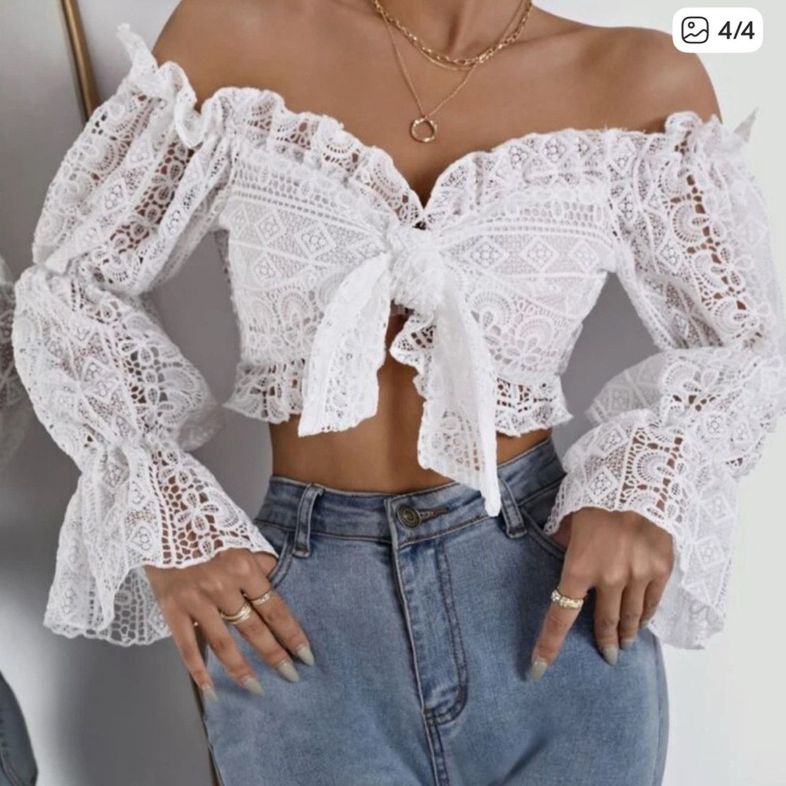 Other Chic White Lace Off-Shoulder Blouse size S Size S / US 4 / IT 40 - 2 Thumbnail