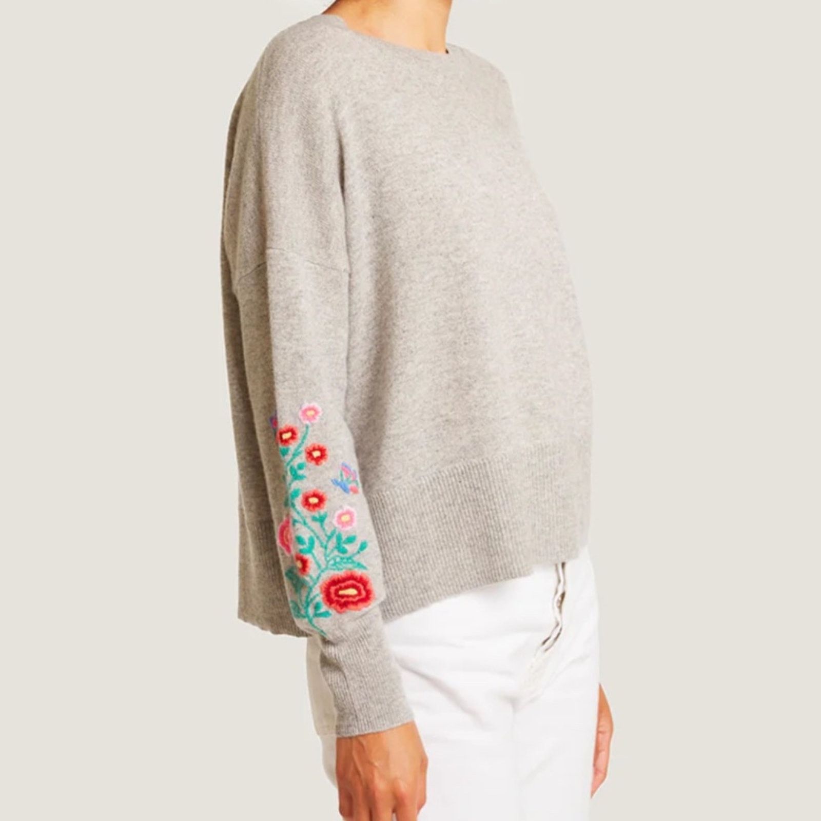 Autumn Cashmere Hand Embroidered Sleeve Cashmere Sweater-Autumn Cashmere Size L / US 10 / IT 46 - 5 Thumbnail