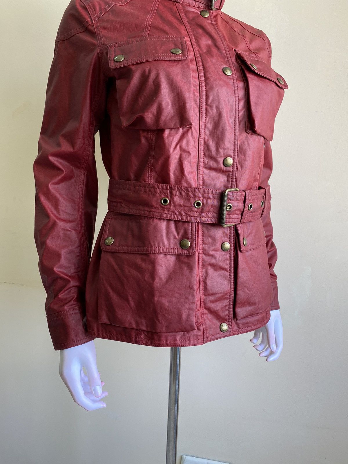 Belstaff Belstaff Womens Red Waxed Roadmaster Belted Jacket Size 40 Size S / US 4 / IT 40 - 5 Thumbnail