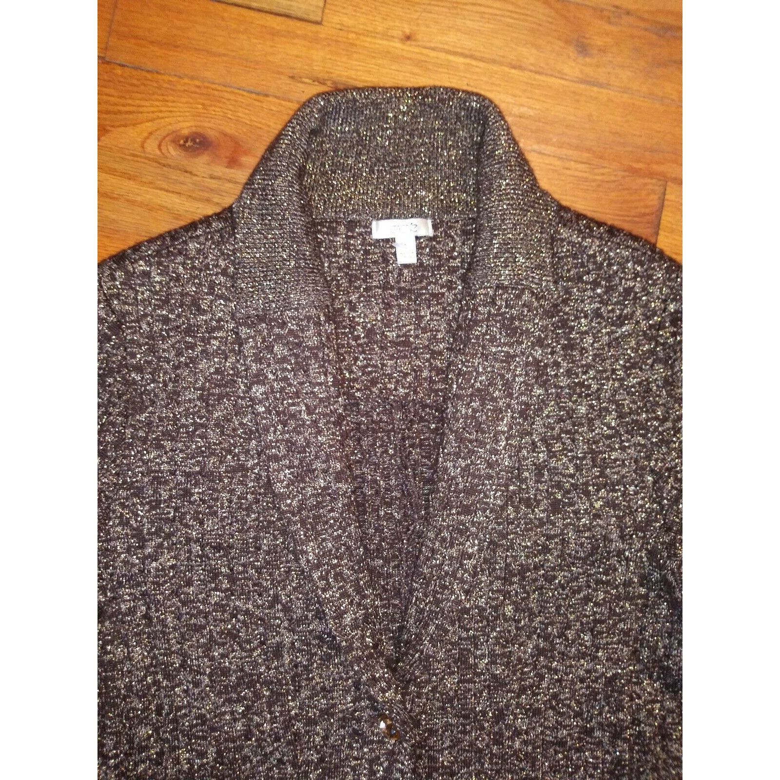 Designer Womens CACHE SWEATER Cardigan Sz L Brown Sparkle Button-up P Size L / US 10 / IT 46 - 4 Thumbnail