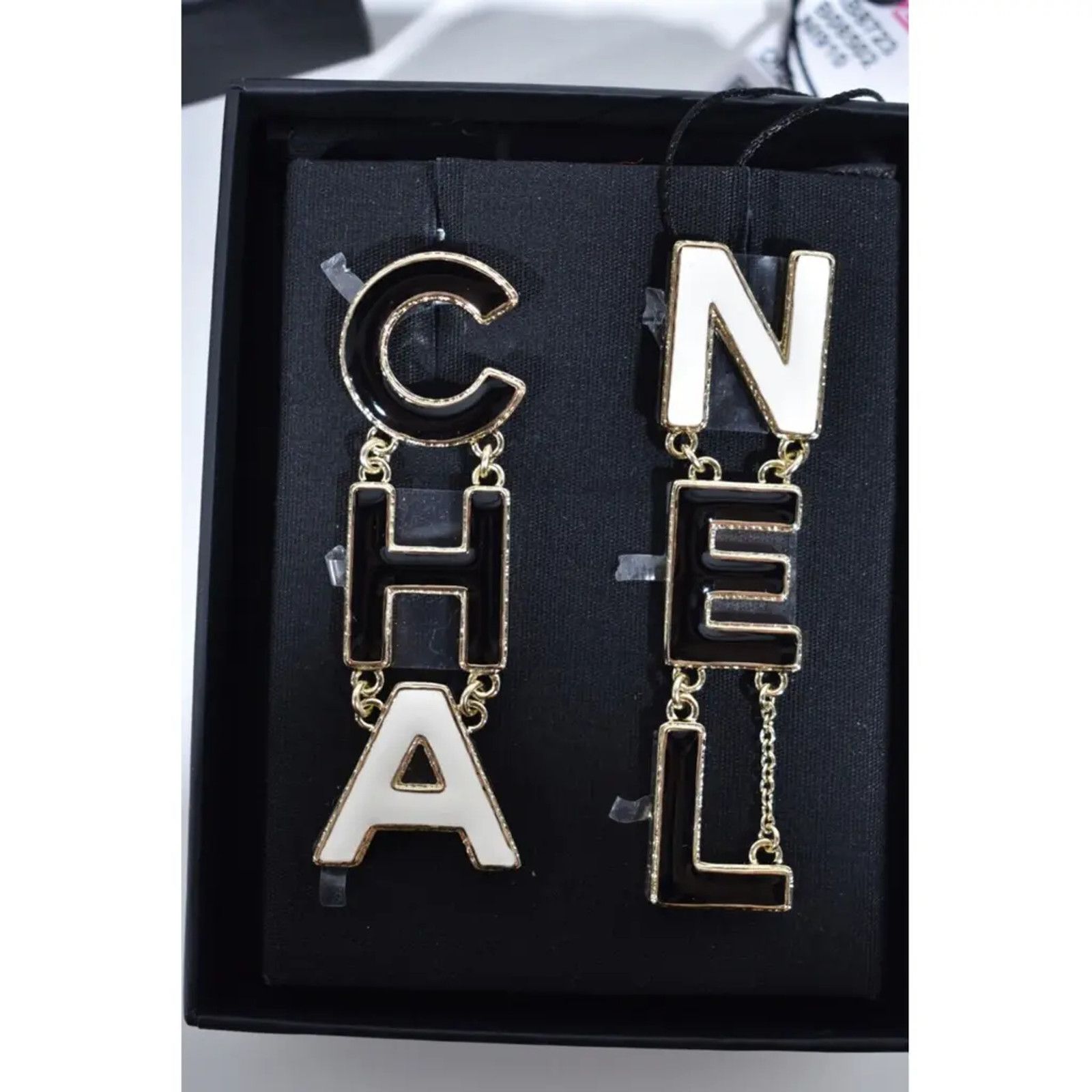 Chanel Chanel Gold CHA NEL Letter Logo Large Dangle Drop Earrings Size ONE SIZE - 5 Thumbnail