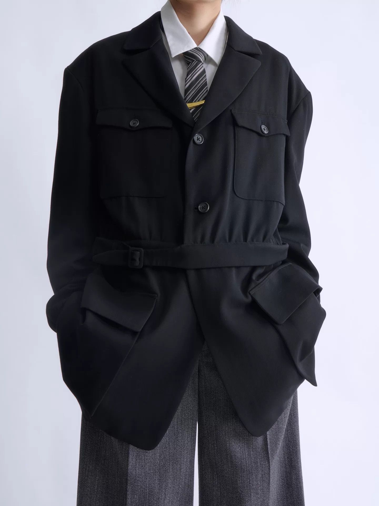 Yohji Yamamoto Yohji Yamamoto 80s pour homme 2-Way Belted Wool Jacket M Size US M / EU 48-50 / 2 - 1 Thumbnail