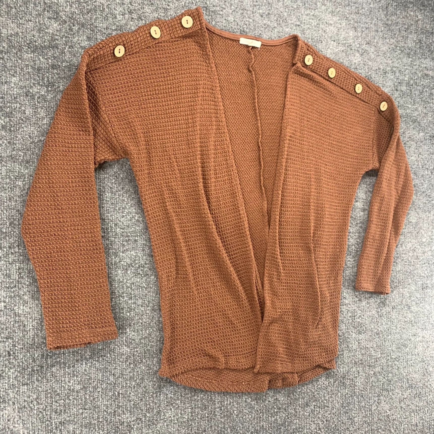 Vintage Maurices Cardigan M Brown Open Front Button Stretch Knit Womens Size M / US 6-8 / IT 42-44 - 2 Thumbnail