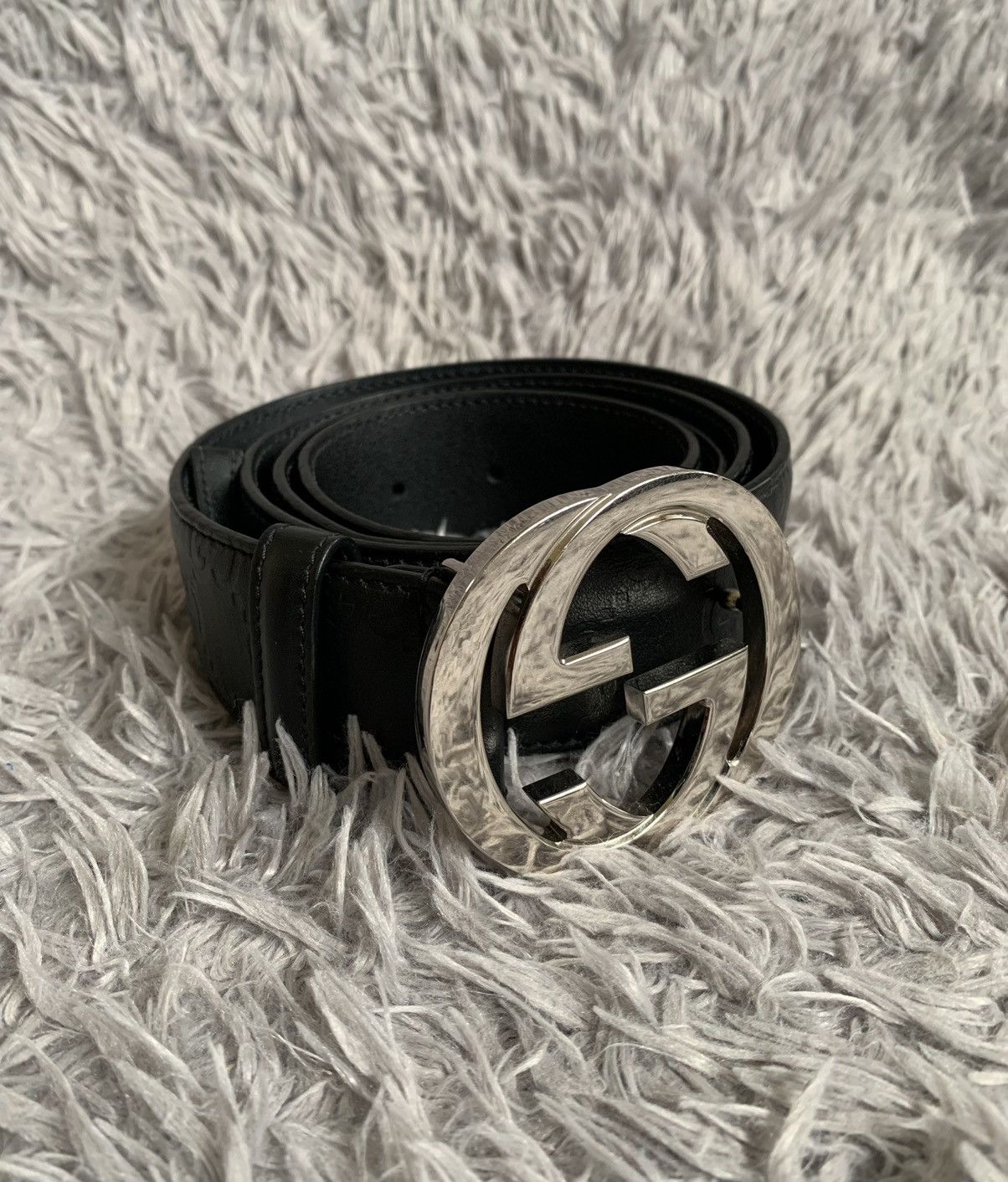 image of Gucci Monogram Big Logo Belt in Black, Men's (Size 40)