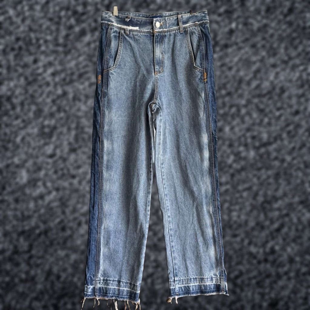 Ader Error ADER Error Workch Jeans Straight Blue 30” Regular Womens 5-Pocket Denim Cotton High Rise Frayed Hem Zip Button Vintage No Size 30" / US 8 / IT 44 - 1 Thumbnail