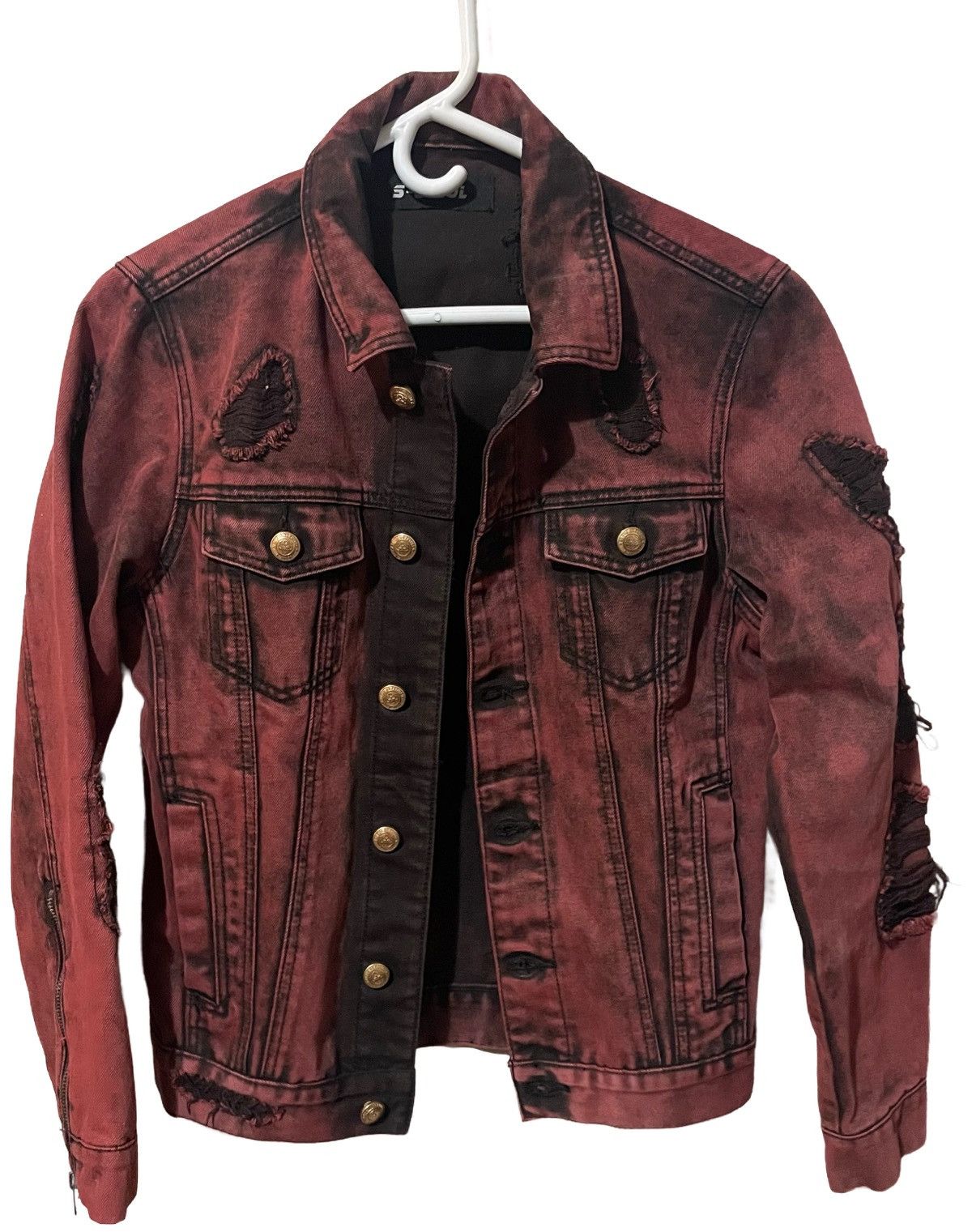 image of Vintage Wine Red Denim Jacket, Men's (Size Small)