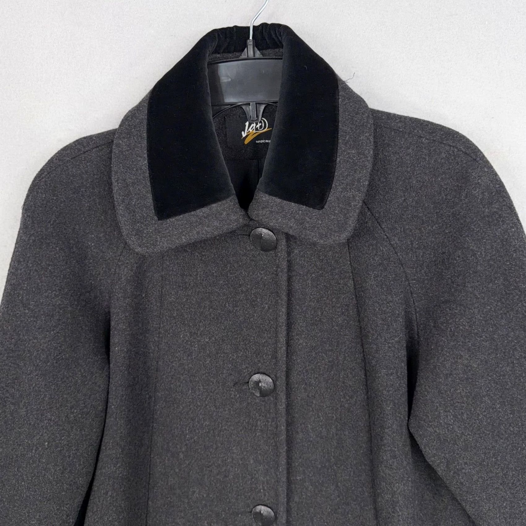 Velvet VINTAGE JAD Coat Womens 6 Gray Wool Long Trench Velvet Collar Cuff USA 80s 90s Size M / US 6-8 / IT 42-44 - 2 Thumbnail
