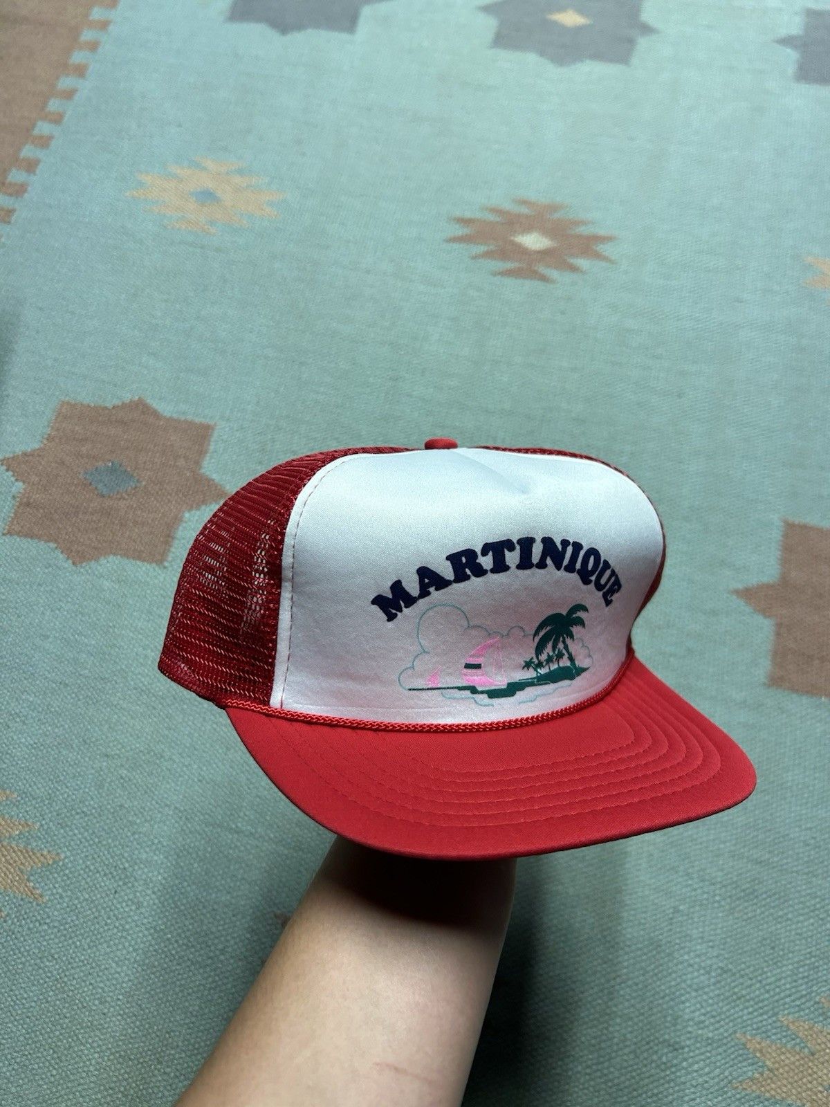 Vintage Vtg trucker hat Martinique beach palm tree boat Caribbean Size ONE SIZE - 1 Thumbnail