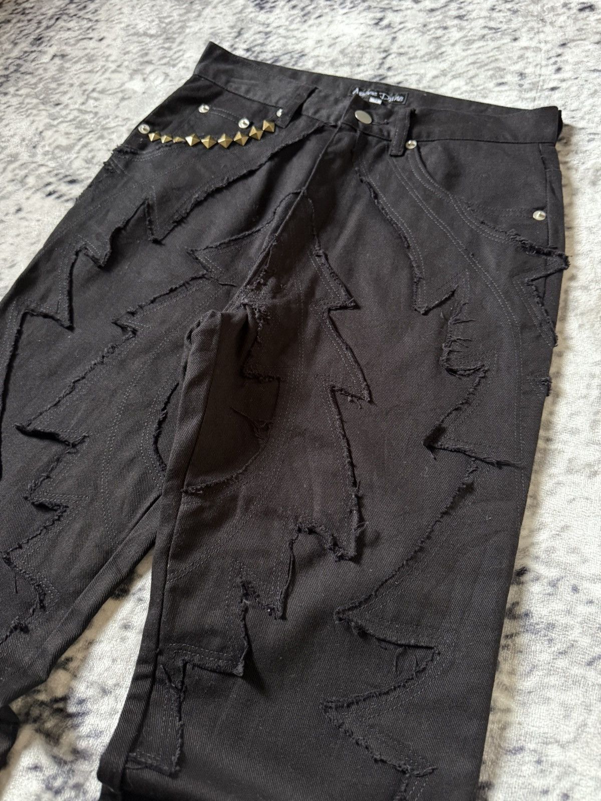 Japanese Brand Amore Pure Jagged Fractured Lightning Studded Flared Jeans Size US 27 - 4 Thumbnail