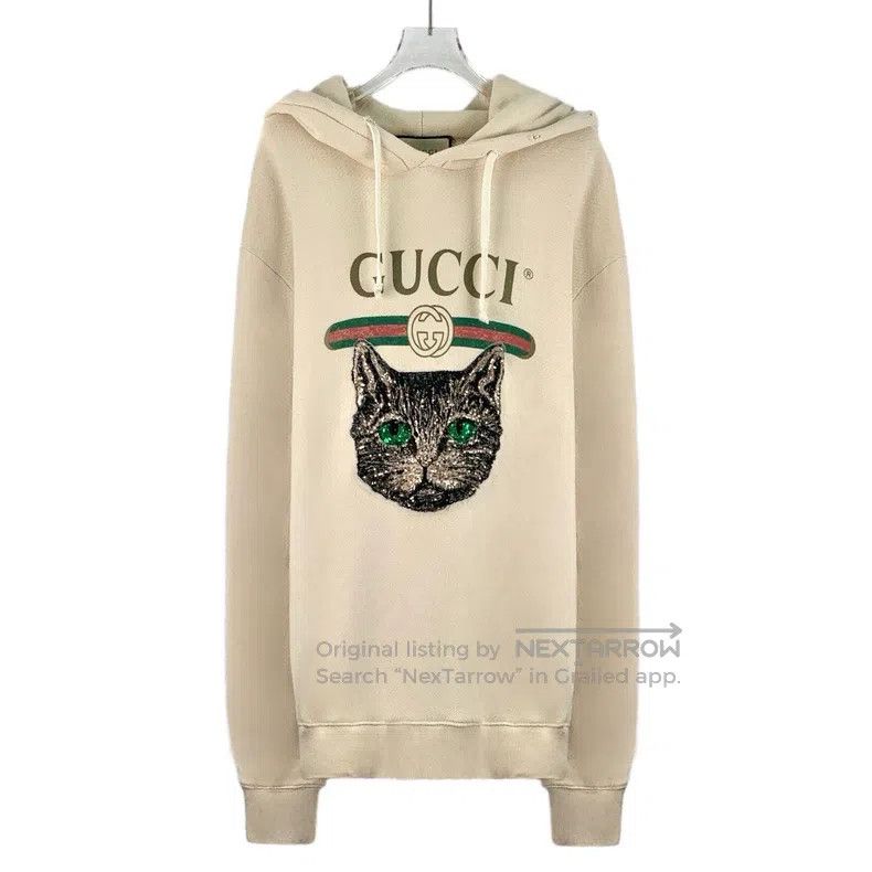 Gucci Gucci Beige logo letter cat sequin cotton hooded drawstrin Size US L / EU 52-54 / 3 - 1 Thumbnail