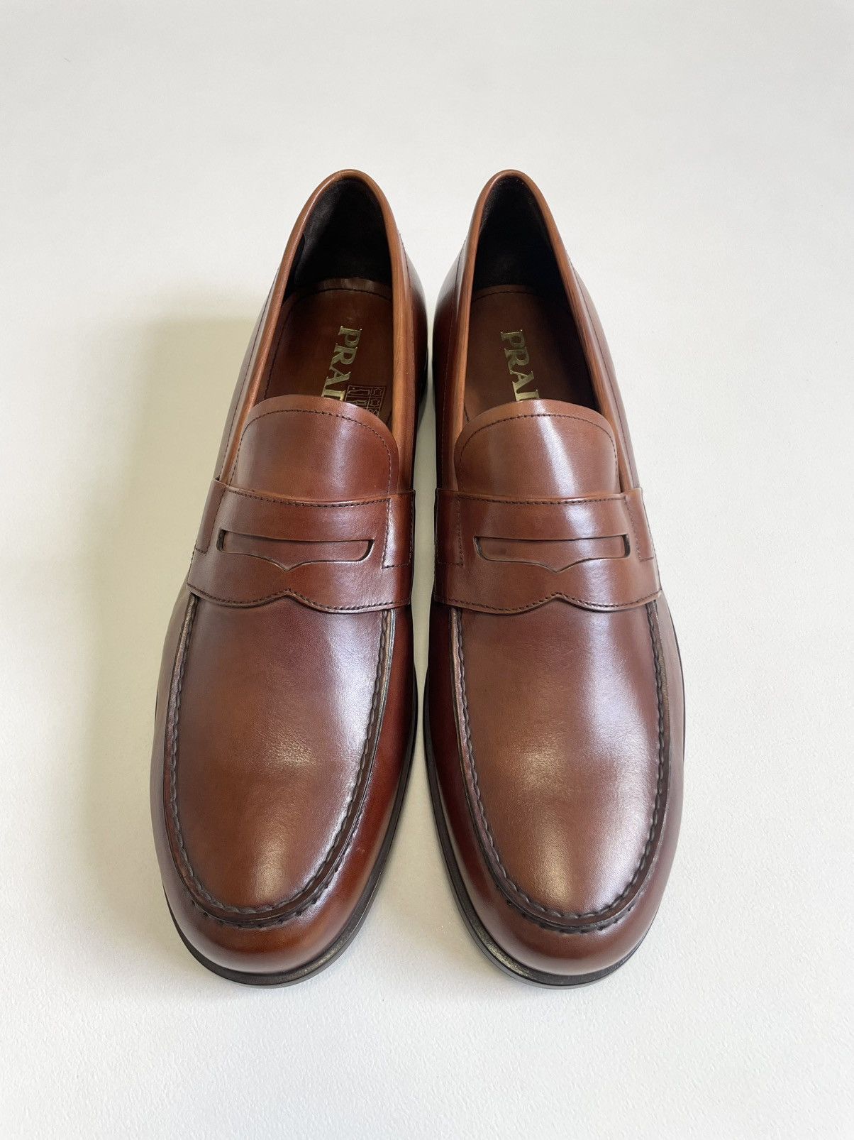 Prada Mid 2000s Brown Burnished Leather Loafers Size US 11.5 / EU 44-45 - 2 Thumbnail