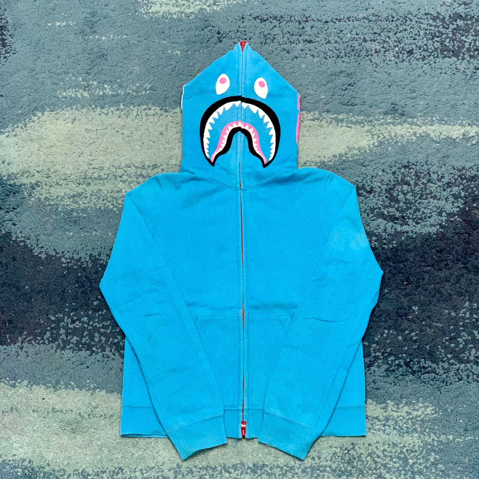 image of Bape Neon Shark Full Zip Hoodie in Blue, Women's (Size XS)