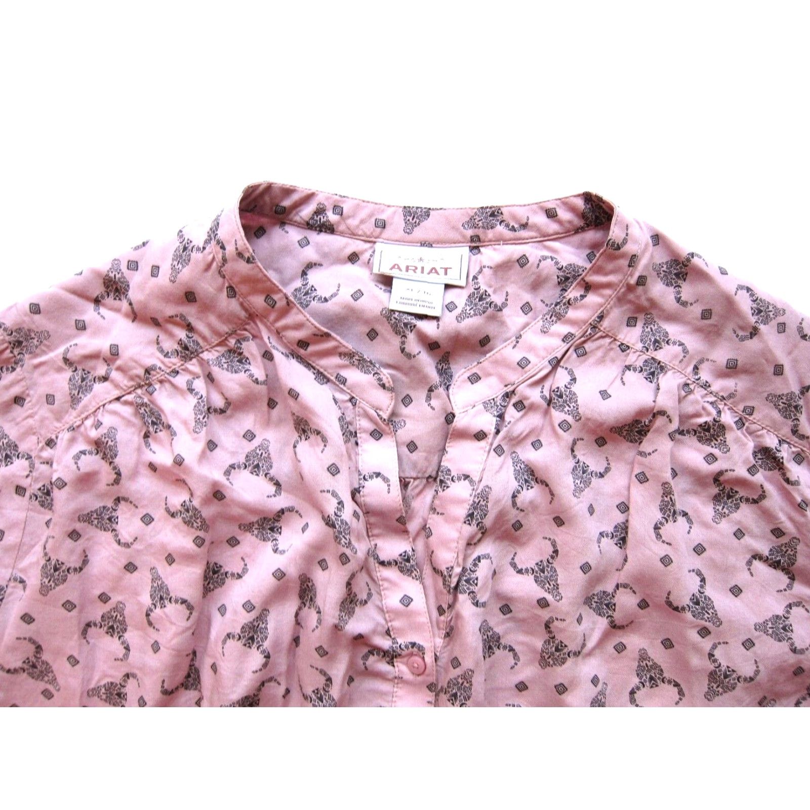 Ariat Ariat Button Up Long Sleeve Blouse XL Pink Cattle Steel Skull Head Rayon Floral Pattern Women Size XL / US 12-14 / IT 48-50 - 3 Thumbnail