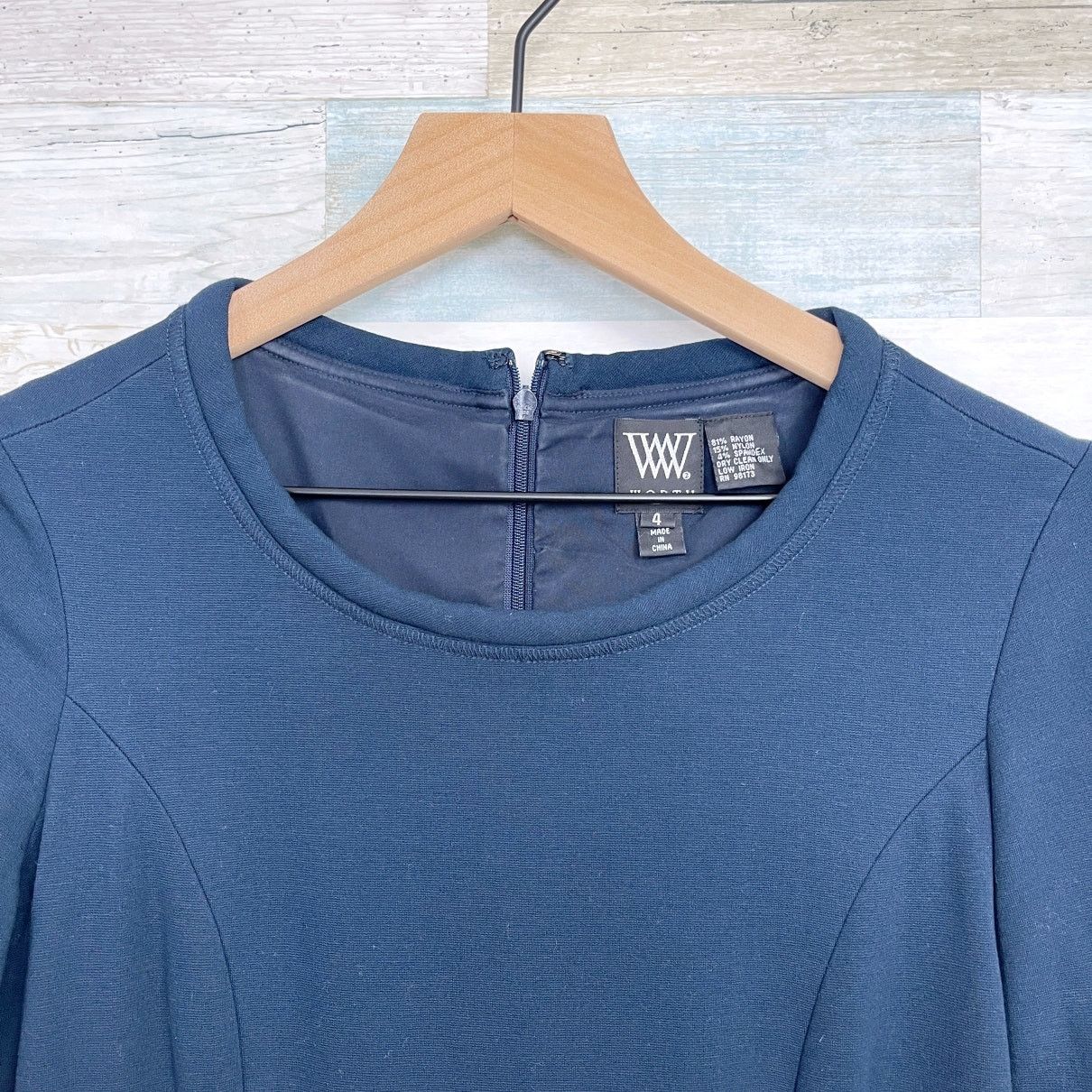 WORTH Half Sleeve Ponte Sheath Dress Navy Blue Womens