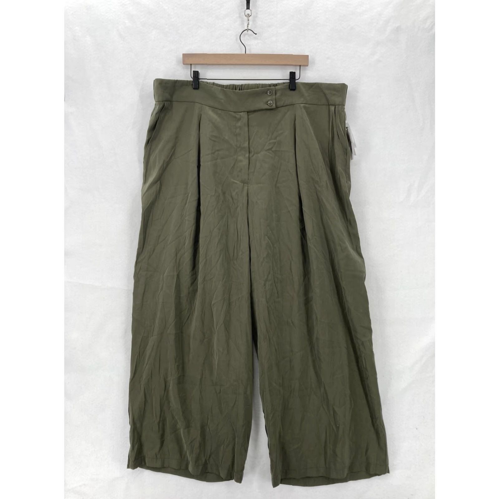 Jessica Simpson Jessica Simpson Pants Womens 22W Olive Melba Pleated Wide-Leg Crop Elastic Waist Pants Size 40" / US 18 - 2 Thumbnail
