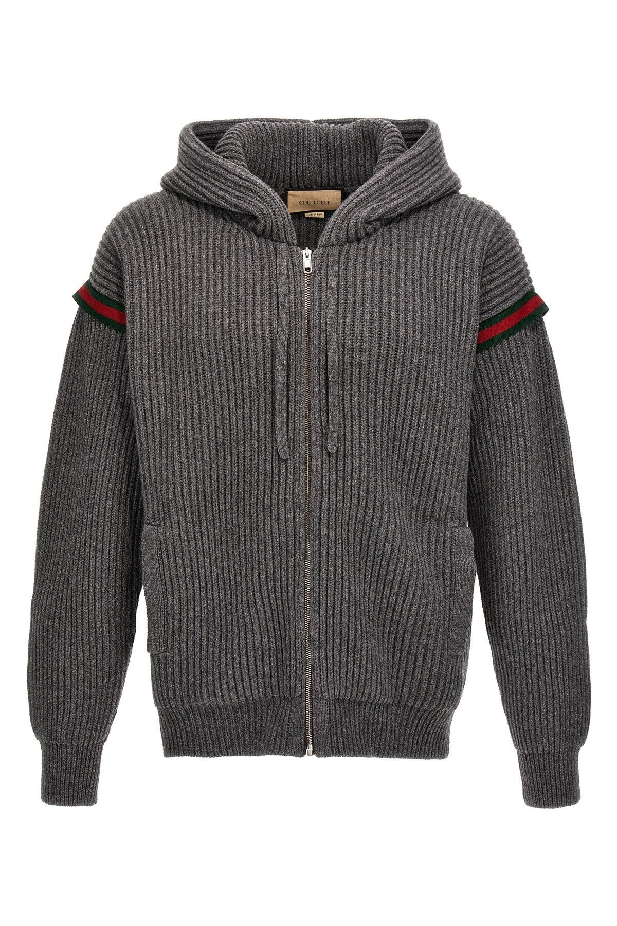 image of Gucci Nastro Web Hooded Cardigan in Grey, Men's (Size Large)