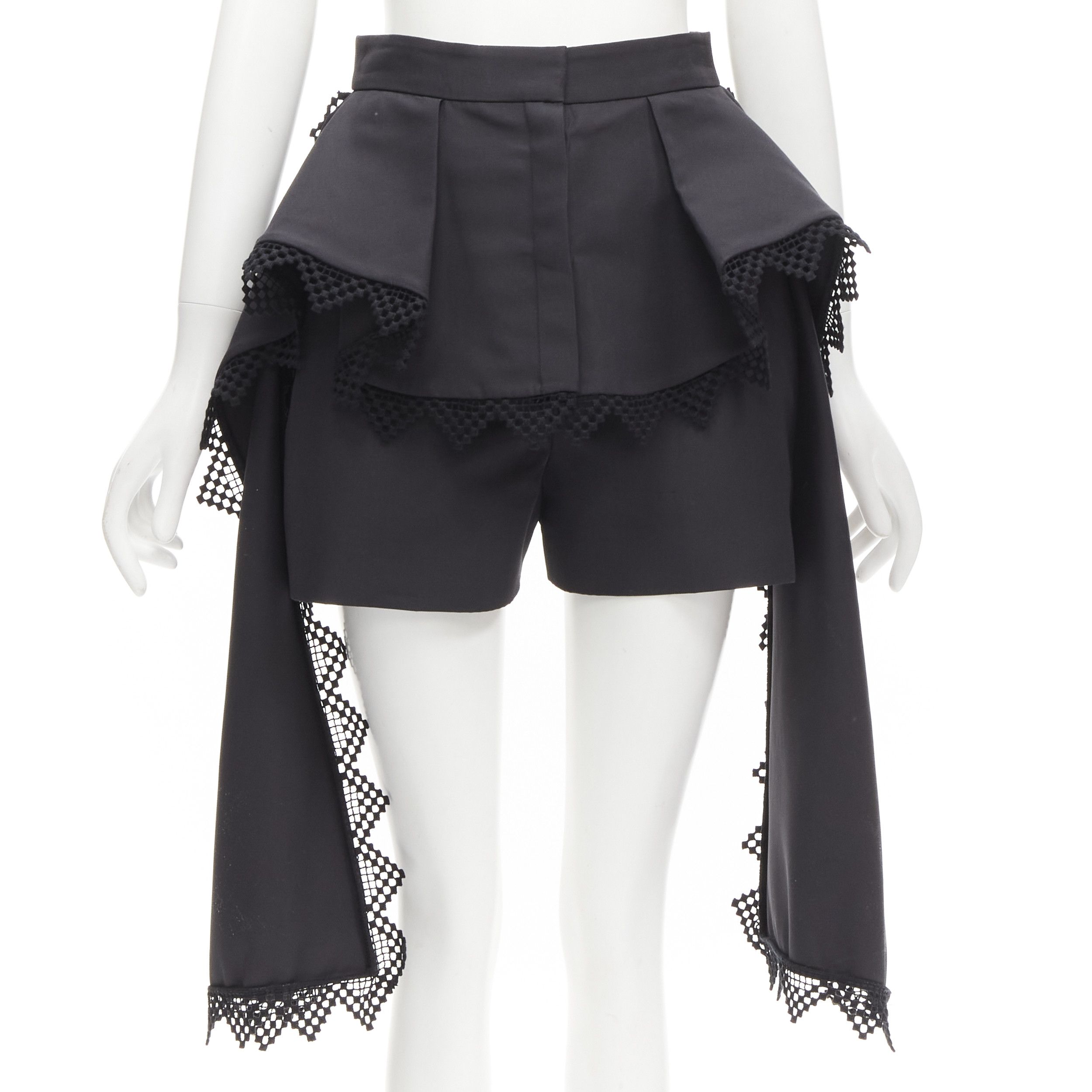 Alexander McQueen ALEXANDER MCQUEEN black lattice layered peplum high low draped shorts IT38 XS Size 26" / US 2 / IT 38 - 1 Thumbnail